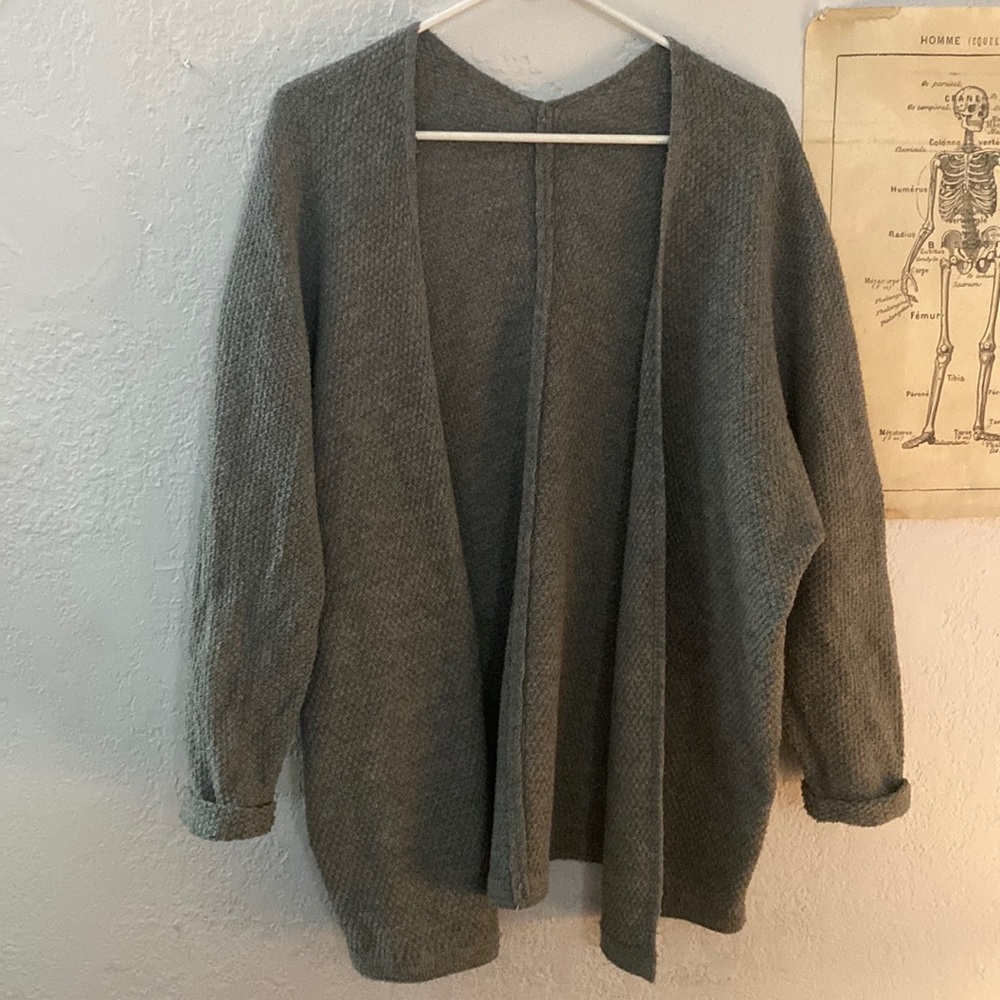 Grey long sleeve cardigan, size L